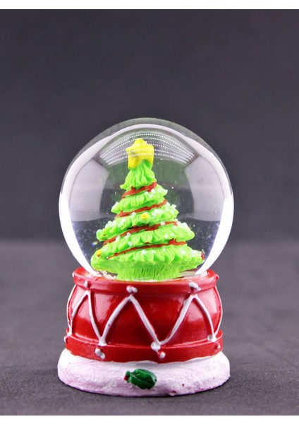 Yılbaşı Süslü Çam Ağacı Temalı Mini Boy Işıklı Kar Küresi 6.5 cm A