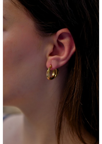 Oval 2 Renk Oturtmalı Kadın Çelik Haka Küpe