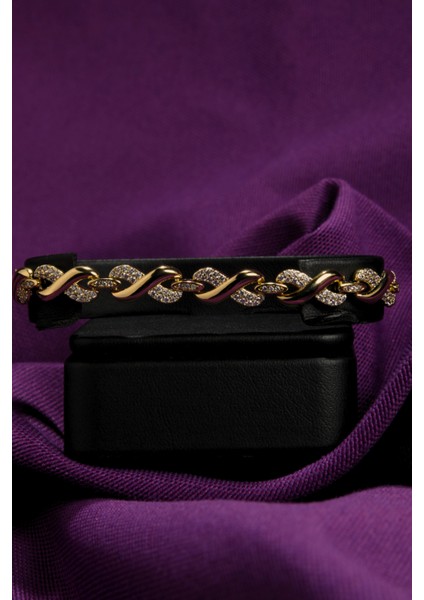 Zirkon Taşlı Atın Kaplama Kadın Çelik Görünümlü Xp Zincir Bileklik