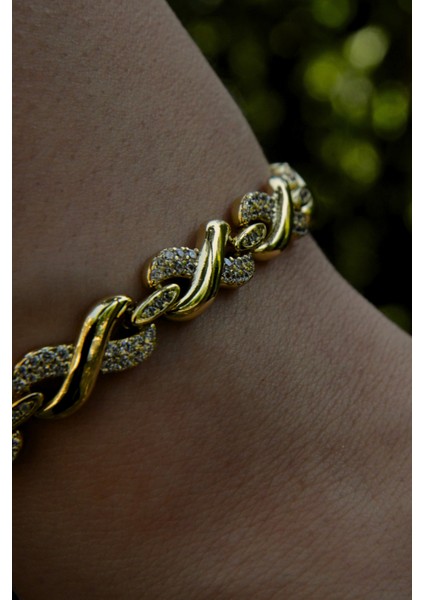 Zirkon Taşlı Atın Kaplama Kadın Çelik Görünümlü Xp Zincir Bileklik modelleri