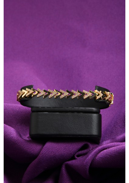 Zirkon Taşlı V Model Kadın Çelik Görünümlü Xp Zincir Bileklik