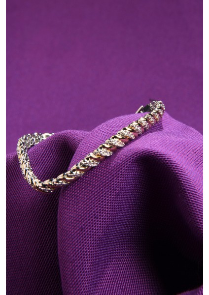 Çift Renkli Zirkon Taşlı Sarmal Burgu Model Kadın Çelik Görünümlü Xp Zincir Bileklik fiyatları