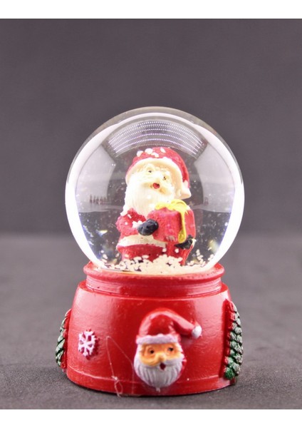 Noel Baba ve Hediye Paketi Temalı Mini Boy Işıklı Yılbaşı Kar Küresi 6.5 CM1A