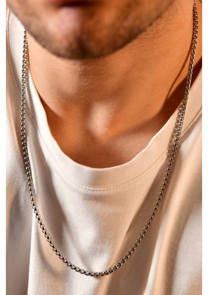 Iç Içe Geçmiş Ince Dikdörtgen Baklalı Erkek Çelik Kolye 3mm