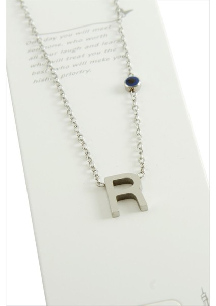 Allzey Gümüş Renkli Harfli Çelik Kolye-R