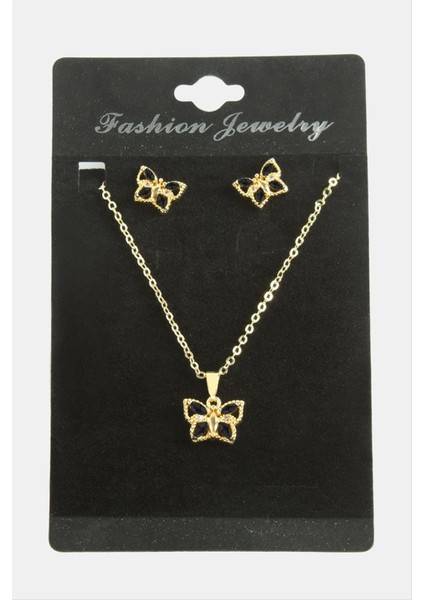 Allzey Kelebek Zirkon Taşlı Set Kolye-Siyah fiyatları