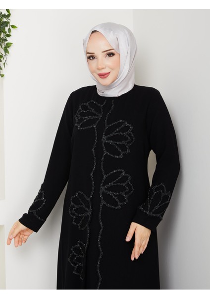 Lotus Çiçek Taşlı Büyük Beden Anne Elbisesi