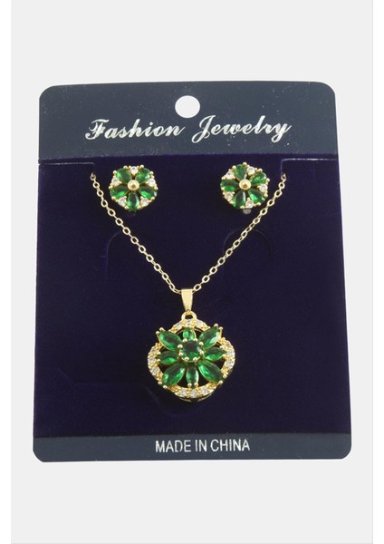 Allzey Çiçek Zirkon Taşlı Set Kolye-Yeşil fiyatları