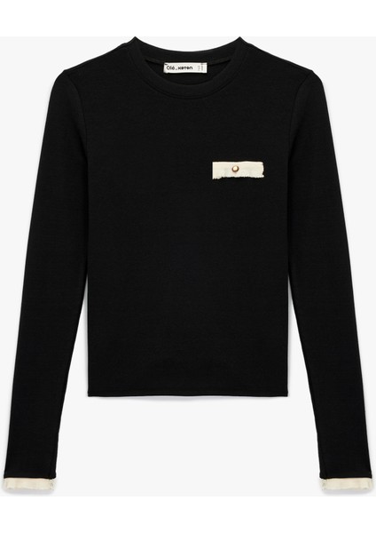 Düğmeli Uzun Kollu Cepli Modal Karışımlı Bisiklet Yaka Tişört