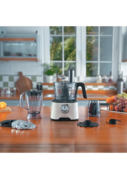 Premium Mutfak Robotu Seti, 2000W, 10 Aparat, Doğrayıcı, 4 Kanatlı Bıçak, Beyaz