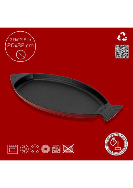 Döküm Balık Tabağı Döküm Demir Yekpare Kulplu Ölçü 20X32CM.-BORDO fırsatları