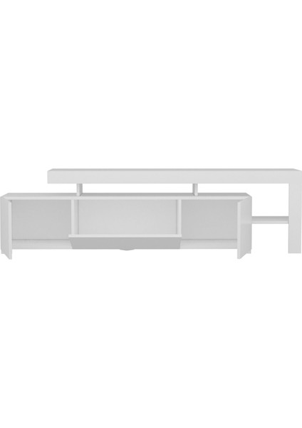 Beliz Modern LED Işıklı 3 Kapaklı, Raflı TV Sehpası – 192 cm - Beyaz
