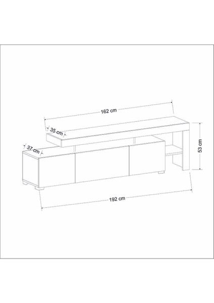 Beliz Modern LED Işıklı 3 Kapaklı, Raflı TV Sehpası – 192 cm - Beyaz