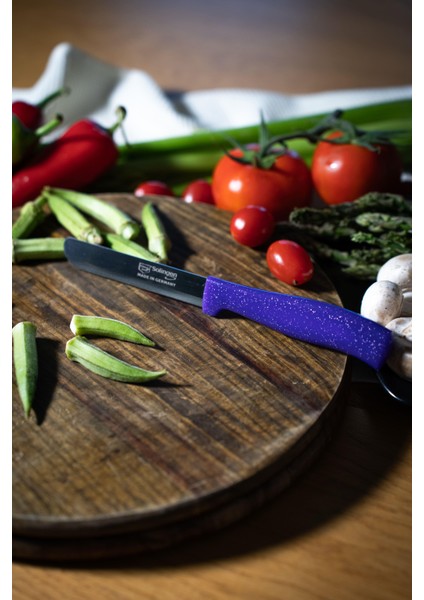 Mor Simli Ava Bıçak – 22 Cm, Tırtıklı Ağız, Paslanmaz Alman Çeliği