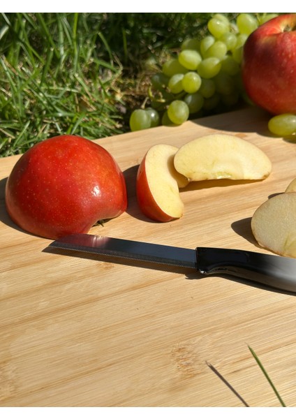 Ebruli Siyah Tırtıklı Meyve Bıçağı – 18,5 Cm, Paslanmaz Alman Çeliği, Ergonomik Sap (Tekli) fiyatları