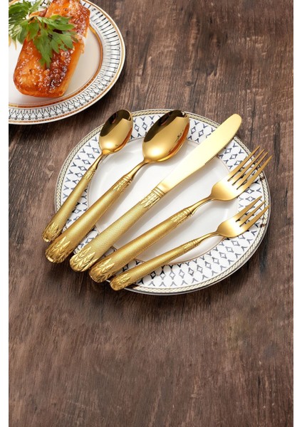 30 Parça 6 Kişilik Gold Çelik Yemek Kaşık Çatal Bıçak Seti MT226SR