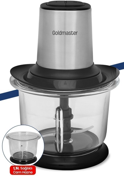 Büyük Cam Hazneli, 2 Kademe Ayarlı, 4 Bıçaklı Paslanmaz Doğrayıcı