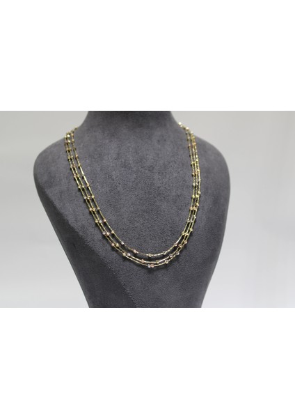 14 Ayar Altın Çok Renkli ( Gold&silver&rose ) Dorikalı Şık Kolye