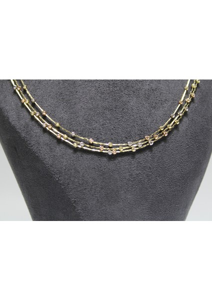 14 Ayar Altın Çok Renkli ( Gold&silver&rose ) Dorikalı Şık Kolye fırsatları