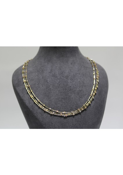 14 Ayar Altın Çok Renkli ( Gold&silver&rose ) Dorikalı Şık Kolye indirimleri