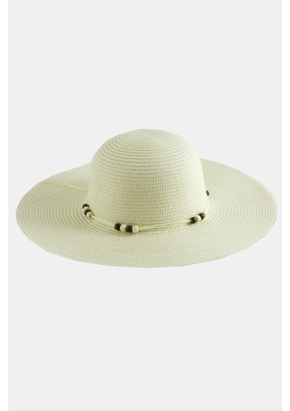 Allzey Boncuk Hasır Şapka-Krem fiyatları