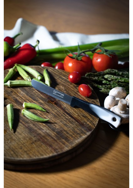 Siyah Ebruli Ava Sebze Bıçağı – Paslanmaz Alman Çeliği, Ergonomik Sap, 22 cm (Tekli)