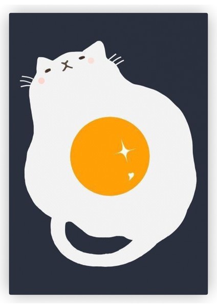 Omlet Şekilli Kedi Illüstrasyon Ahşap Poster 20 x 29 cm