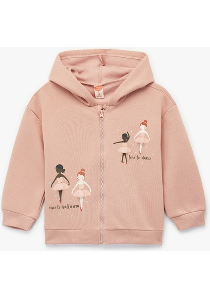 Uzun Kollu Fermuarlı Kapşonlu Pamuklu Sweatshirt