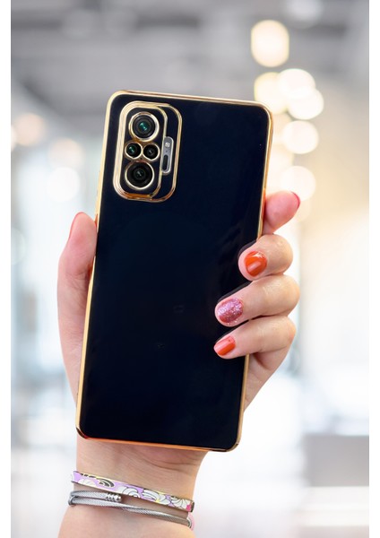 Xiaomi Redmi Note 10 Pro Uyumlu Kılıf Parlak Kenarlı Altın Işlemeli Kamera Korumalı Kapak