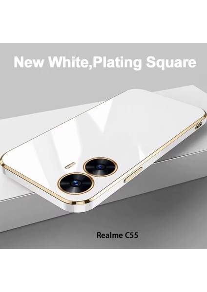 Realme C55 Kılıf Parlak Kenarlı Altın Işlemeli Kamera Korumalı Kapak