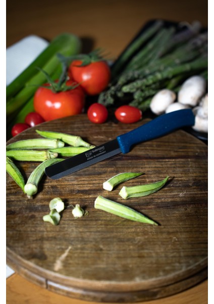 Yeşil Simli Ava Bıçak – 22 Cm, Tırtıklı Ağız, Paslanmaz Alman Çeliği