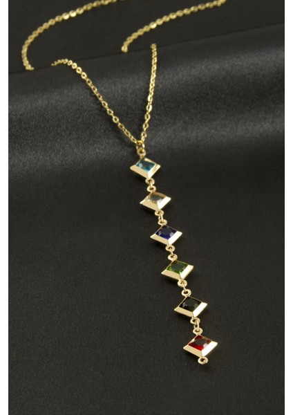 Allzey Kare Kristal Taşlı Çelik Kolye-Sarı fiyatları