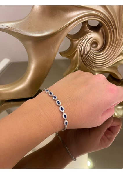 Safir Taşlı Damla Model Gümüş Bileklik