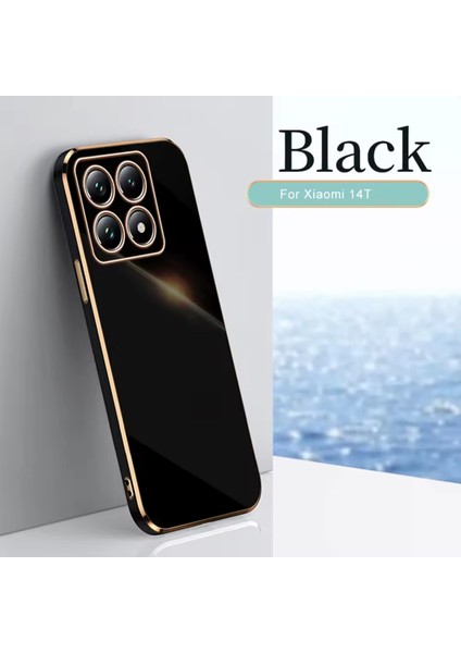 Xiaomi Mi 14T Kılıf Parlak Kenarlı Altın Işlemeli Kamera Korumalı Kapak