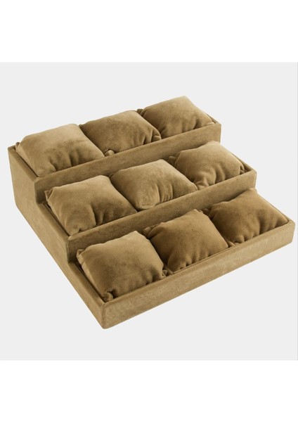 Msa-Shop 3 Basamaklı Anfora Kumaş Yastıklı Stand-Kahverengi-1