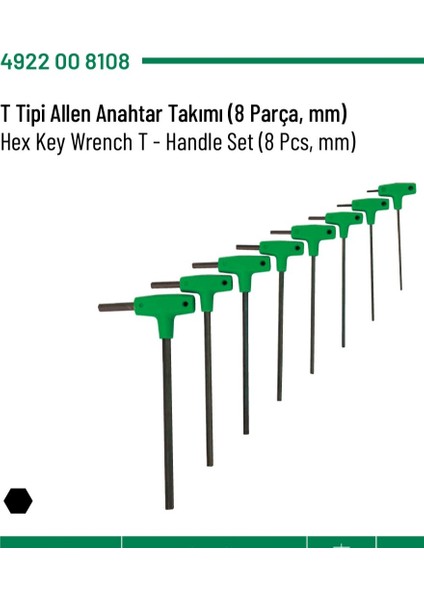 T Tipi Alyan (Allen) Anahtar Takımı 8 Parça