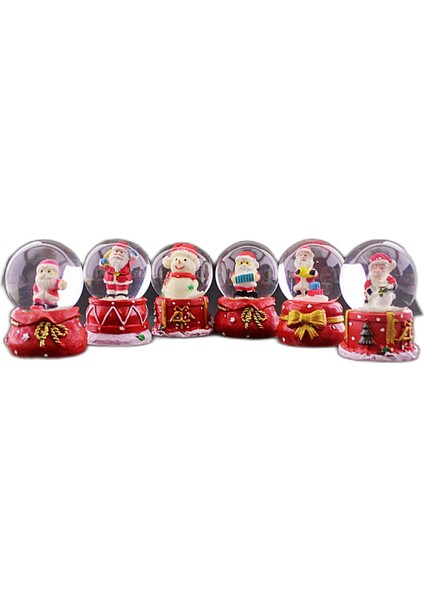 6 Adet Yeni Yıl 2024 Yılbaşı Temalı Mini Boy Işıklı Kar Küresi 6,5 cm