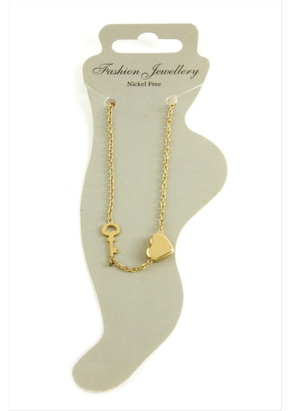 Allzey Kalp Kilit Lüks Çelik Halhal-Sarı