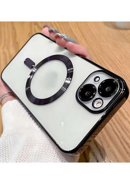 Apple iPhone 15 Kılıf Kamera Lens Korumalı Magsafe Şarj Kilifi Şeffaf Renkli Yumuşak Kapak