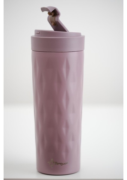 PNG-1167 500ml Flip Kapak Desenli Çelik Mug | 6 Saat Sıcak 12 Saat Soğuk | Sızdırmaz & BPA Free
