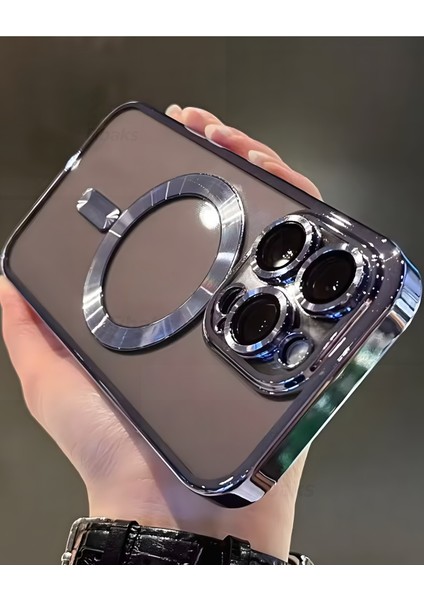 Apple iPhone 15 Pro Max Kamera Lens Korumalı Magsafe Şarj Kilifi Şeffaf Renkli Yumuşak Kılıf