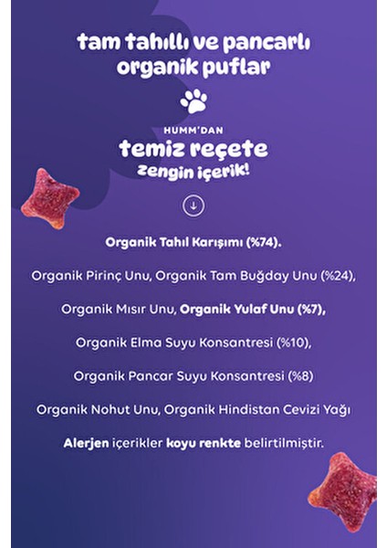 Humm Organik Pancarlı ve Tam Tahıllı Atıştırmalık Puflar 30 gr Vegan Bebekler İçin indirimleri