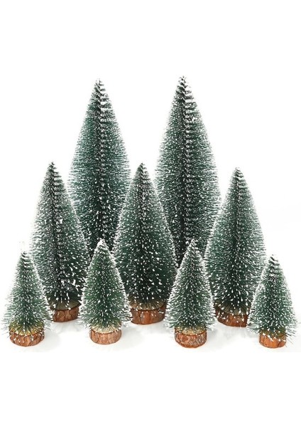 9 Adet Nevada Mini Çam Ağacı Uçlarına Kar Yağmış Karlı Yılbaşı Hediyesi 15-12-8 cm