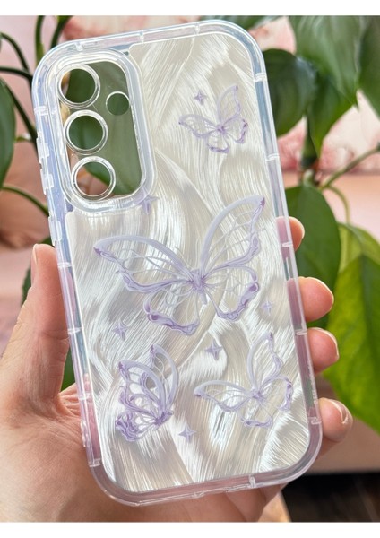 Samsung Galaxy A54 Kılıf Parlak Hologramlı Kelebek Desenli Darbe Emici Kamera Korumalı Renkli Silikon
