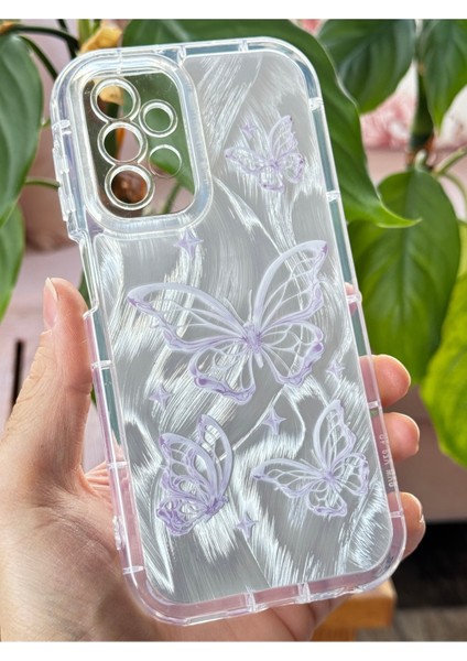 Samsung Galaxy A32 Kılıf Parlak Hologramlı Kelebek Desenli Darbe Emici Kamera Korumalı Renkli Silikon