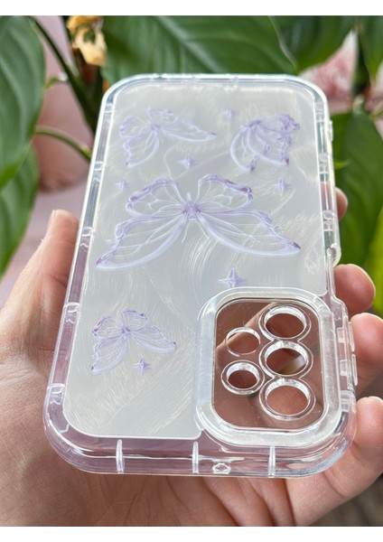 Samsung Galaxy A32 Kılıf Parlak Hologramlı Kelebek Desenli Darbe Emici Kamera Korumalı Renkli Silikon