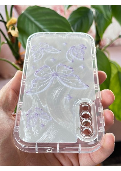 Samsung Galaxy A30S - A50 Kılıf Parlak Hologramlı Kelebek Desenli Darbe Emici Kamera Korumalı Renkli Silikon