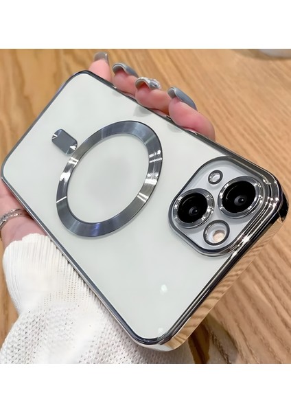 Apple iPhone 15 Plus Kamera Lens Korumalı Magsafe Şarj Kilifi Şeffaf Renkli Yumuşak Kılıf