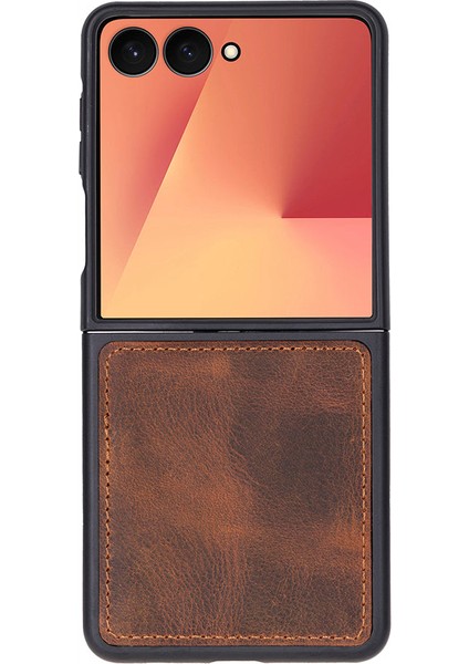 Bloomcase Flex Saddle Brown Hakiki Deri Samsung Galaxy Z Flip 7 Kılıf(6.9"-4.1")