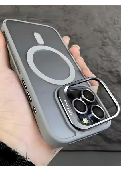 Apple iPhone 15 Pro Max Kılıf Standlı Mat Magsafe Metal Tuşlu Kamera Lens Hediyeli Wonk Kapak